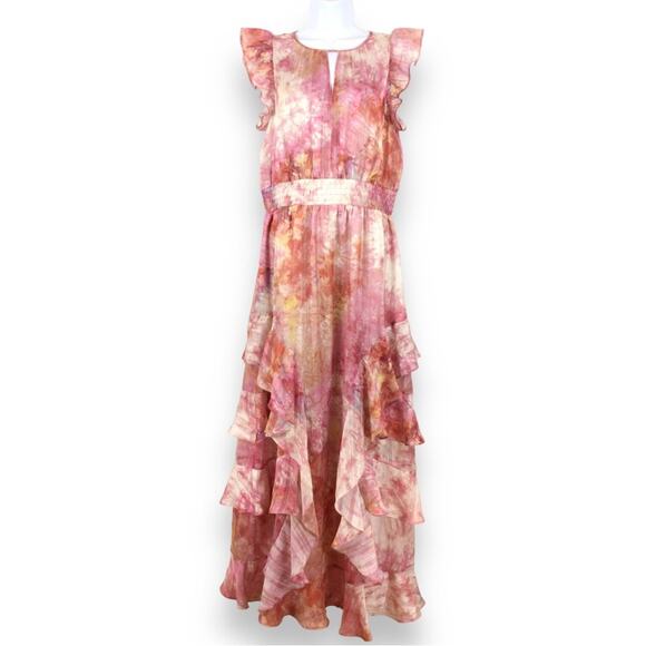 RACHEL Rachel Roy Pink Tie Dye Flutter Sleeve "Issa" Maxi Dress size 6 - Picture 1 of 8